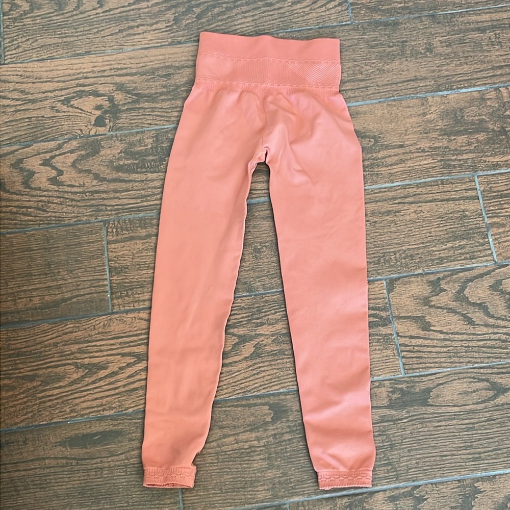 Gymshark Sunset Orange studio Seamless Leggings Logo High Waist Size XSmall
